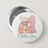 Moeder en Baby Vos Roze 1e Moederdag Ronde Button 7,6 Cm (Voorkant /achterkant)