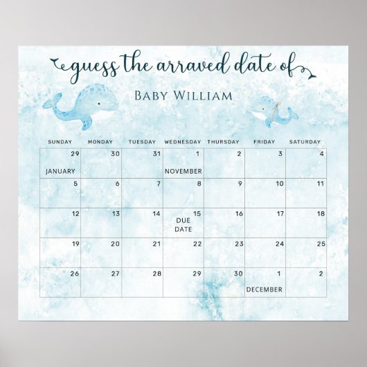 Moeder en baby walvis gok de datum kalender poster (Voorkant)