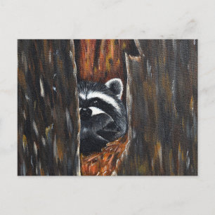 Moeder en Baby Wasbeer Schilderij Briefkaart
