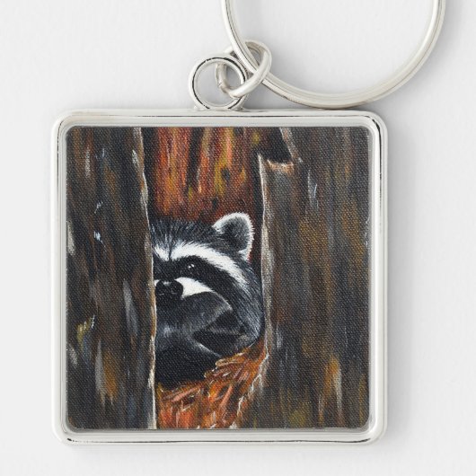 Moeder en Baby Wasbeer Schilderij Sleutelhanger (Voorkant)
