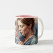 Moeder en Baby Waterverf Kunst Tweekleurige Koffiemok (Voorkant rechts)