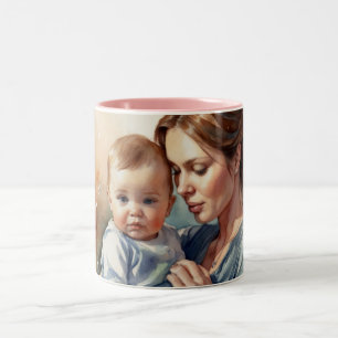Moeder en Baby Waterverf Kunst Tweekleurige Koffiemok