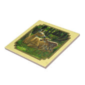 Moeder en Baby Whitetail Herten Geel Tegeltje (Zijkant)