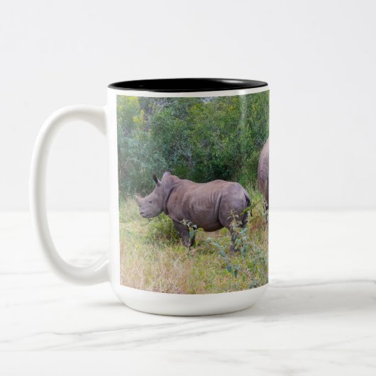 Moeder en baby witte neushoorn mok (Links)