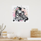 Moeder en Baby Zebra  Poster (Keuken)