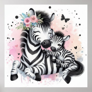 Moeder en Baby Zebra  Poster