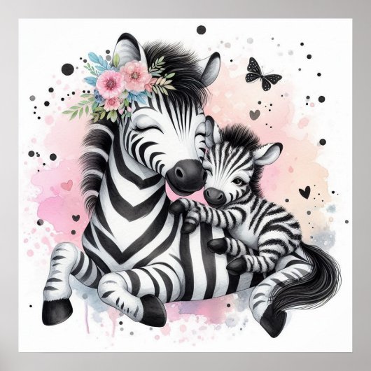 Moeder en Baby Zebra  Poster (Voorkant)