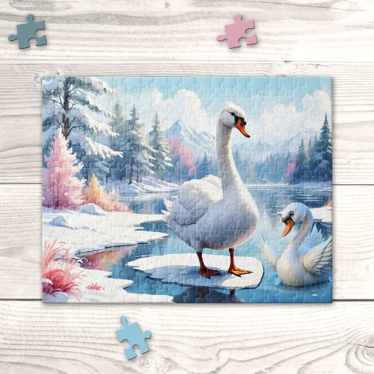 Moeder en Baby Zwaan Winterpuzzel Legpuzzel