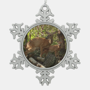 Moeder en babyhert in Shenandoah National Park Tin Sneeuwvlok Ornament