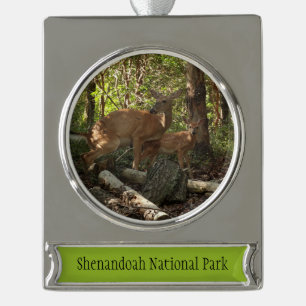 Moeder en babyhert in Shenandoah National Park Verzilverd Banner Ornament