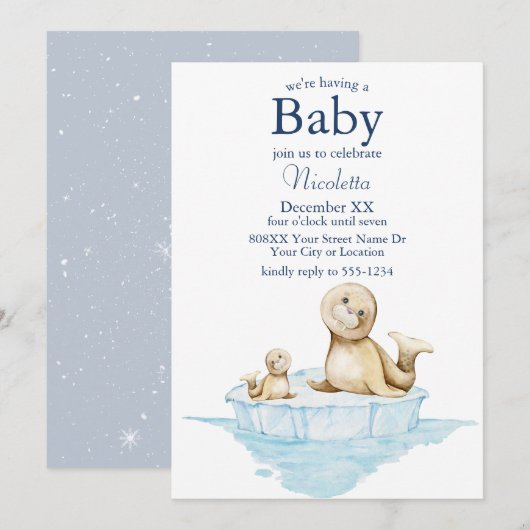 Moeder en babyzeehond op het ijs kaart (Voorkant / Achterkant)