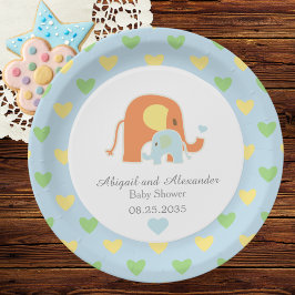 Moeder en blauwe olifant baby shower papieren bordje