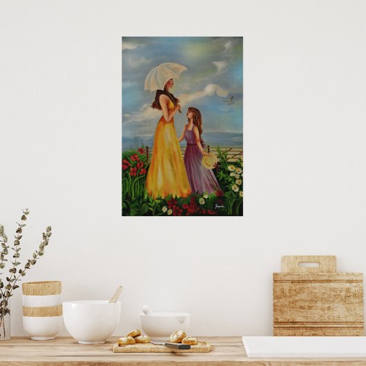 Moeder en dochter buiten op een mooie dag. poster (Keuken)