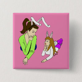 moeder en dochter bunnymeiden vierkante button 5,1 cm