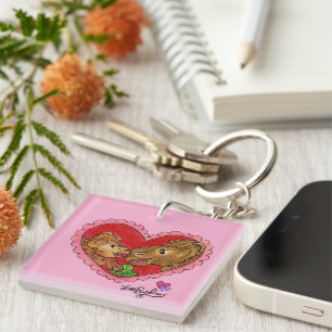 Moeder en dochter dinosaurus roze sleutelhanger
