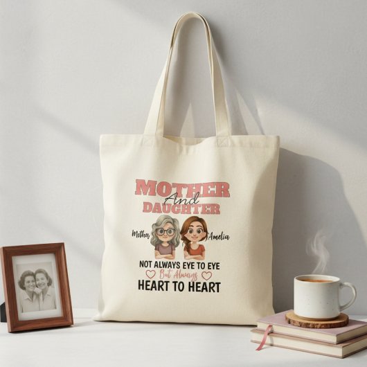 Moeder en dochter hart tegen hart-illustratie tote bag