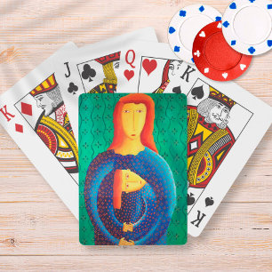 Moeder En Dochter Heden Daagse Kunst Schilderij Pokerkaarten