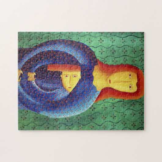 Moeder en dochter hedendaagse kunst schilderen legpuzzel (Horizontaal)