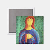 Moeder en dochter hedendaagse kunst schilderen magneet (Voorkant / Achterkant)