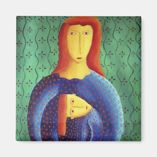 Moeder en dochter hedendaagse kunst schilderen magneet (Voorkant)