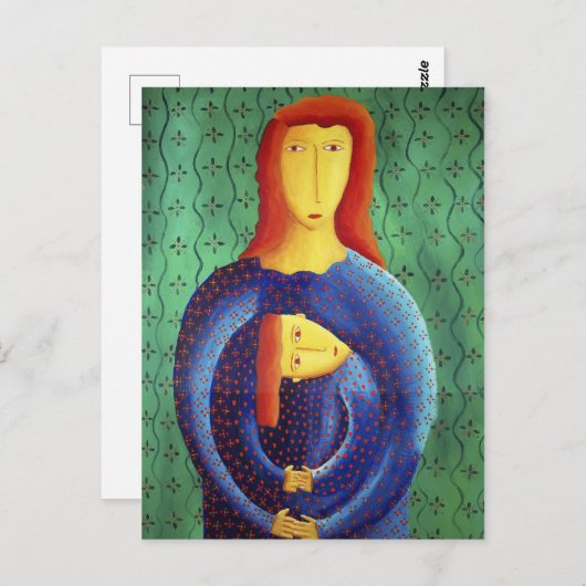 Moeder en dochter hedendaagse kunstschilderij briefkaart (Voorkant / Achterkant)