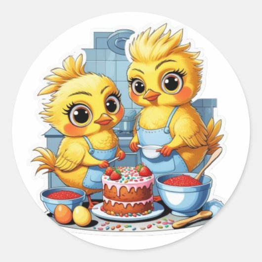 Moeder en dochter in de keuken ronde sticker (Voorkant)