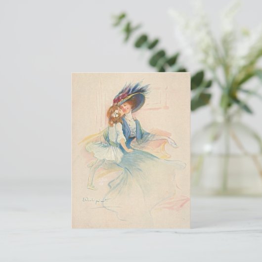 moeder en dochter Kiss Briefkaart (Staand voorkant)