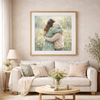 Moeder En Dochter Knuffel Kunstprint Poster