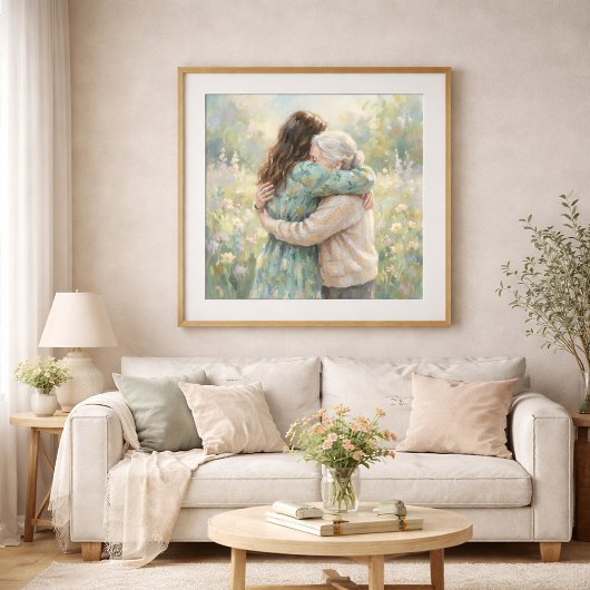 Moeder En Dochter Knuffel Kunstprint Poster