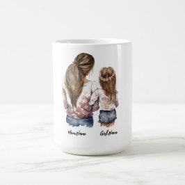 Moeder en dochter, lang haar, aangepaste naam koffiemok