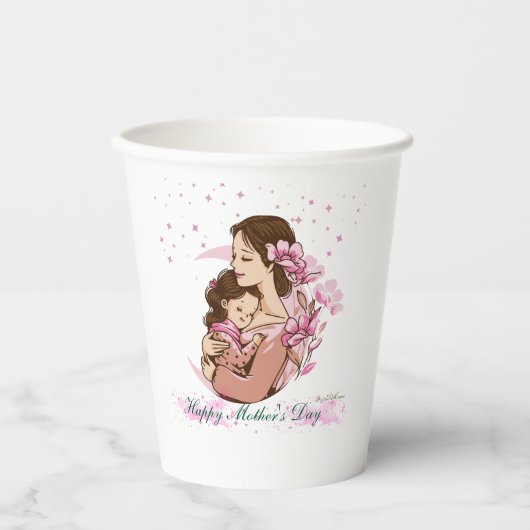 Moeder en Dochter Liefde Illustratie :Papieren bek Papieren Bekers (Voorkant)