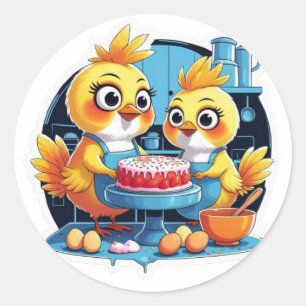 Moeder en dochter maken taart sticker