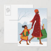 Moeder en dochter met cadeau en boodschappenzak briefkaart (Voorkant / Achterkant)