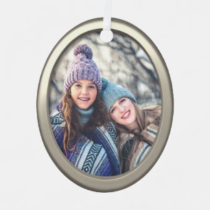 Moeder en dochter Modern Silver Custom Photo Oval Metalen Ornament
