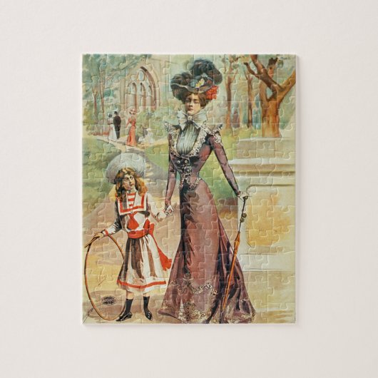 Moeder en dochter op een wandeling (kleurenlitho) legpuzzel (Verticaal)