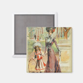 Moeder en dochter op een wandeling (kleurenlitho) magneet (Voorkant / Achterkant)