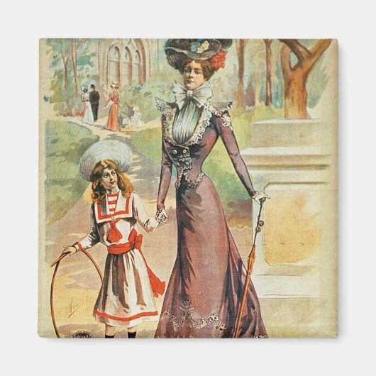 Moeder en dochter op een wandeling (kleurenlitho) magneet (Voorkant)