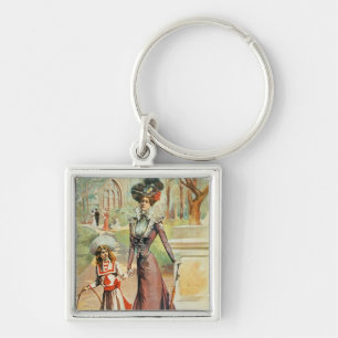 Moeder en dochter op een wandeling (kleurenlitho) sleutelhanger