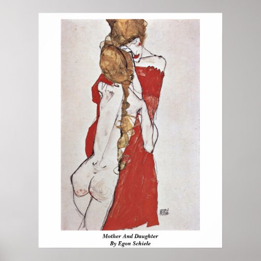 Moeder en dochter van Egon Schiele Poster (Voorkant)