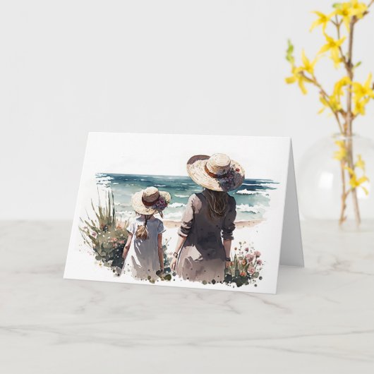 Moeder en dochter voor mama's verjaardag kaart (Gele Bloem)