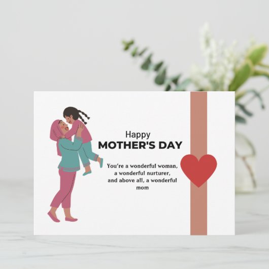 Moeder en dochter voor Moederdag Wenskaart Feestdagenkaart (Staand voorkant)