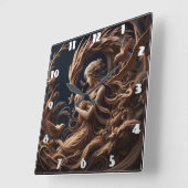 Moeder en draak omarmen in grillig bos vierkante klok (Hoek)