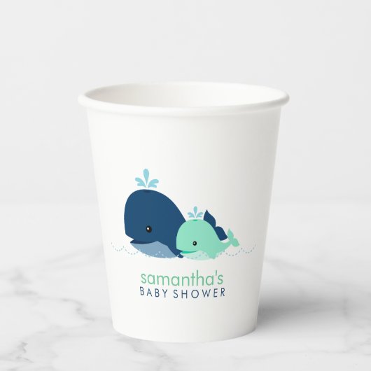 Moeder en Groene Baby Whales Paper Cup Papieren Bekers (Voorkant)