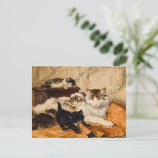Moeder en Haar Kittens Briefkaart (Staand voorkant)