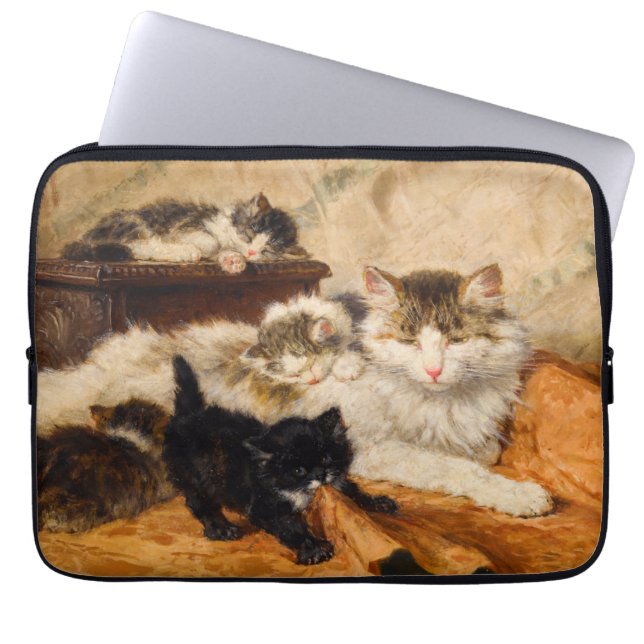 Moeder en Haar Kittens Laptop Sleeve (Voorkant)