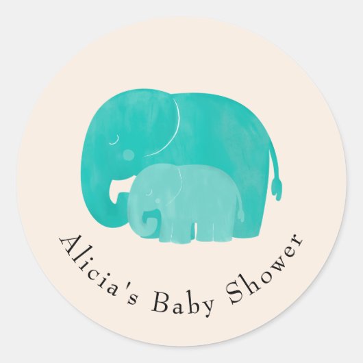 Moeder en kalf olifant Baby shower gunst Ronde Sticker (Voorkant)