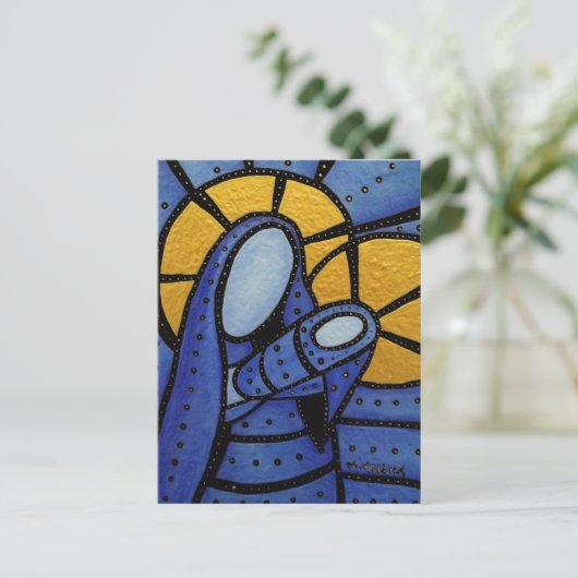 Moeder en kind Abstract blauw Briefkaart (Staand voorkant)