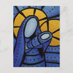 Moeder en kind Abstract blauw Briefkaart