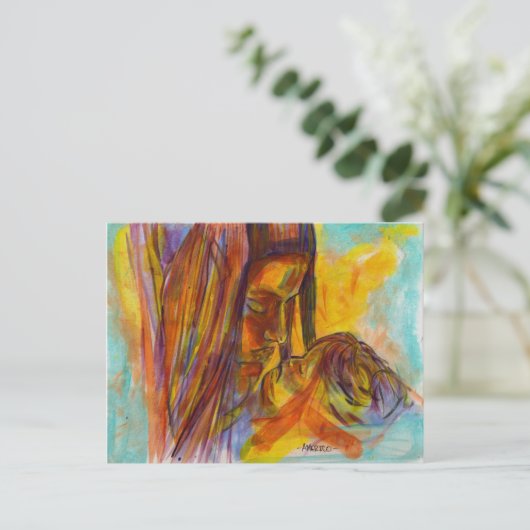 moeder en kind briefkaart (Staand voorkant)