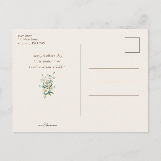 moeder en kind die Daisy Chains maken Feestdagenkaart (Achterkant)